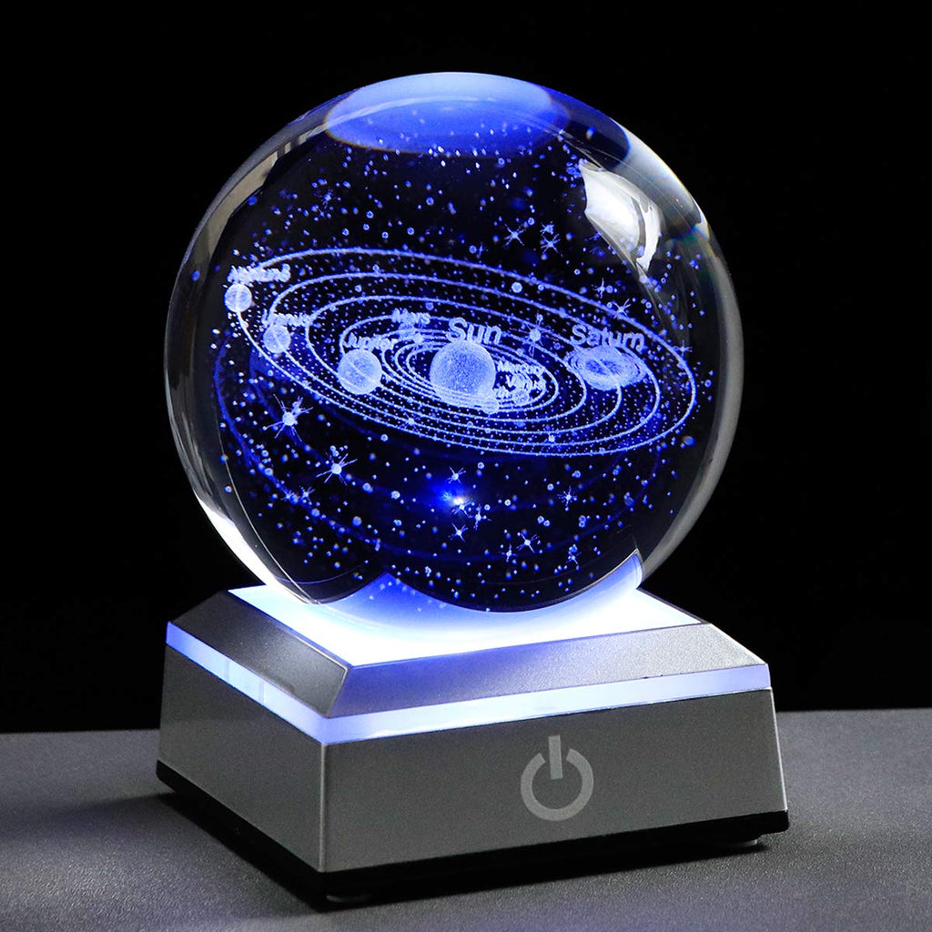 ASTROUS Solar System Crystal Globe – 3D Engraved Planet Desk Decor Educational Gift