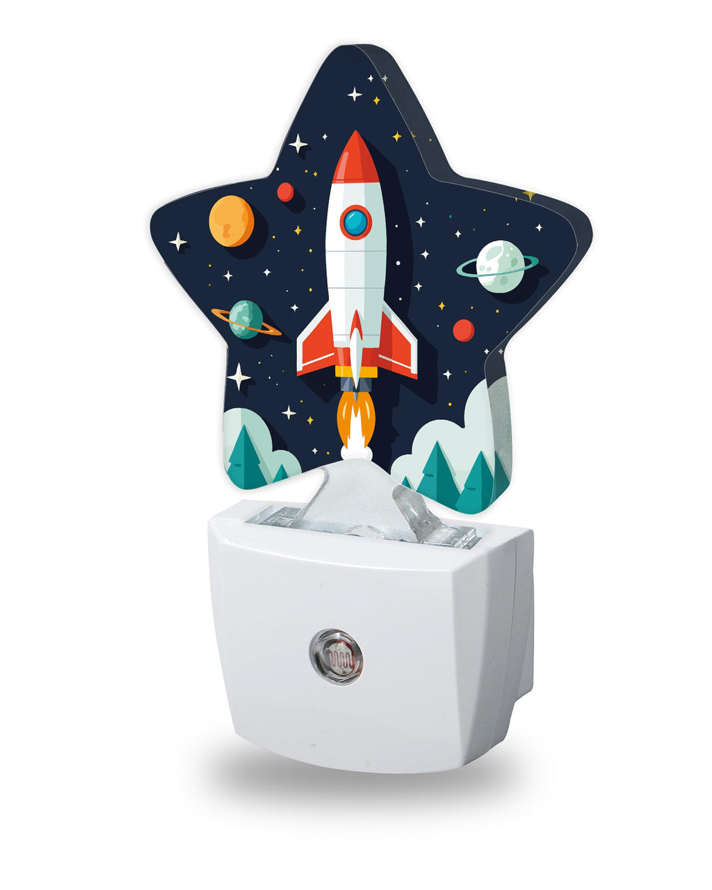 Cartoon Rocket Night Light for Kids,Space Planets Night Lights Plug Into Wall, Lightweight Dusk to Dawn Light Sensor Warm Nightlights for Girls Boys Bedroom Nursery Basement