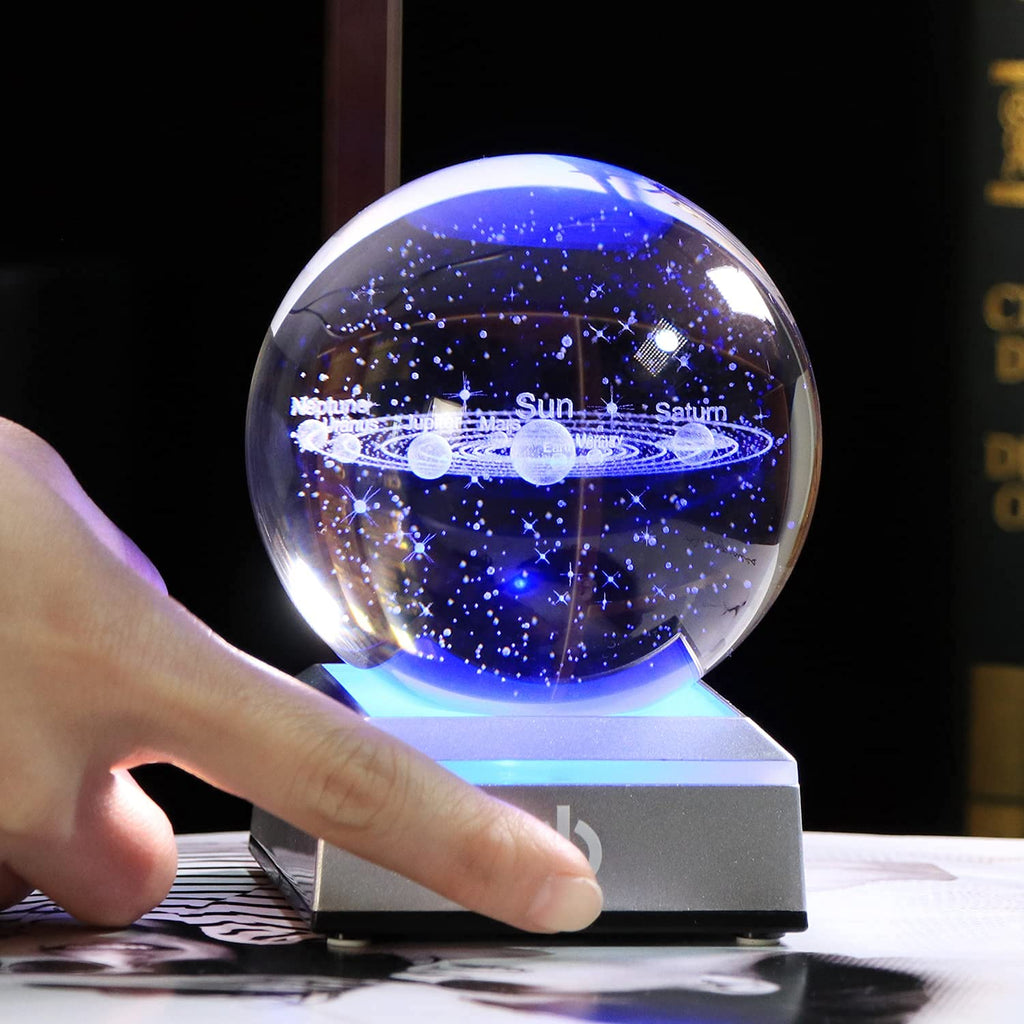 ASTROUS Solar System Crystal Globe – 3D Engraved Planet Desk Decor Educational Gift