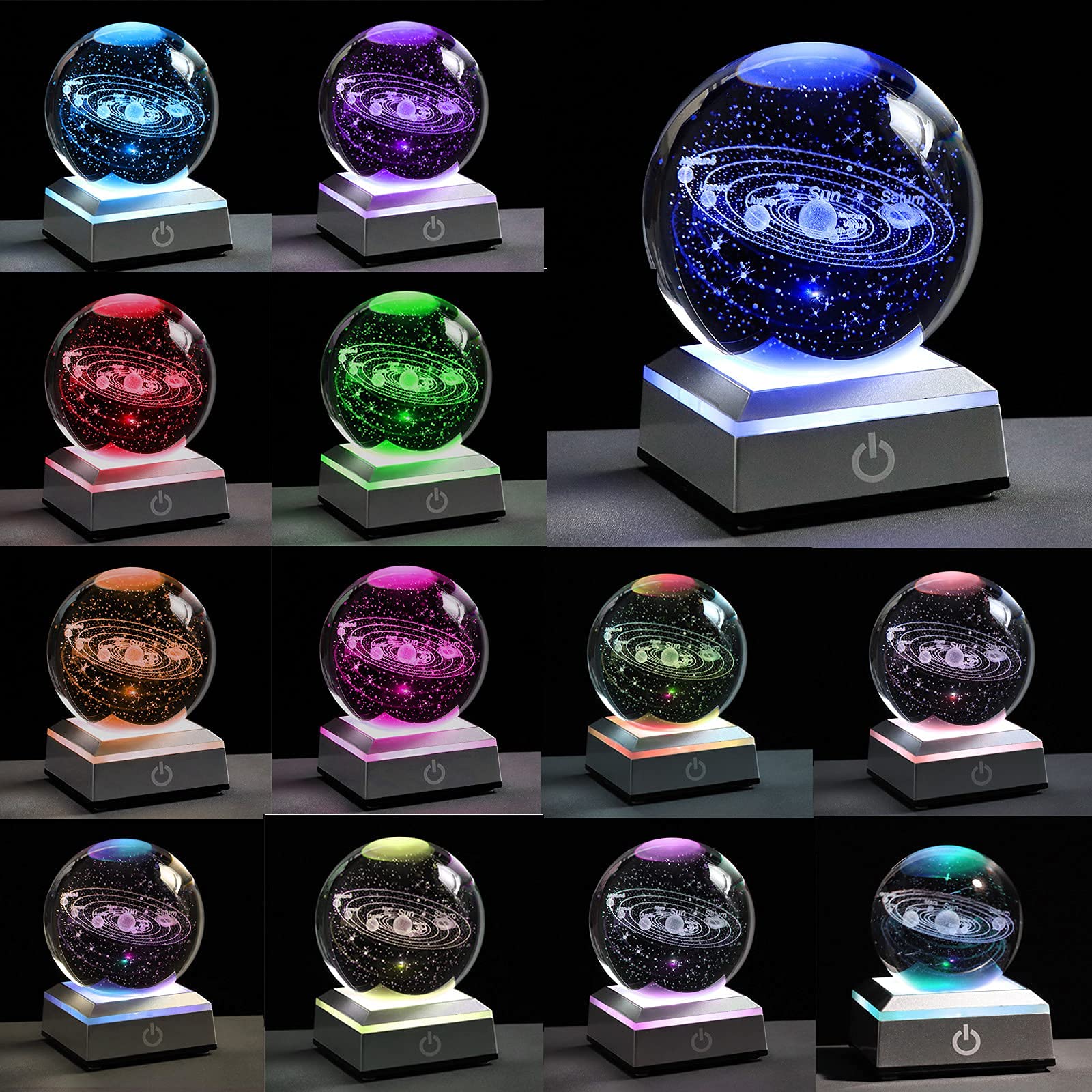 ASTROUS Solar System Crystal Globe – 3D Engraved Planet Desk Decor Educational Gift