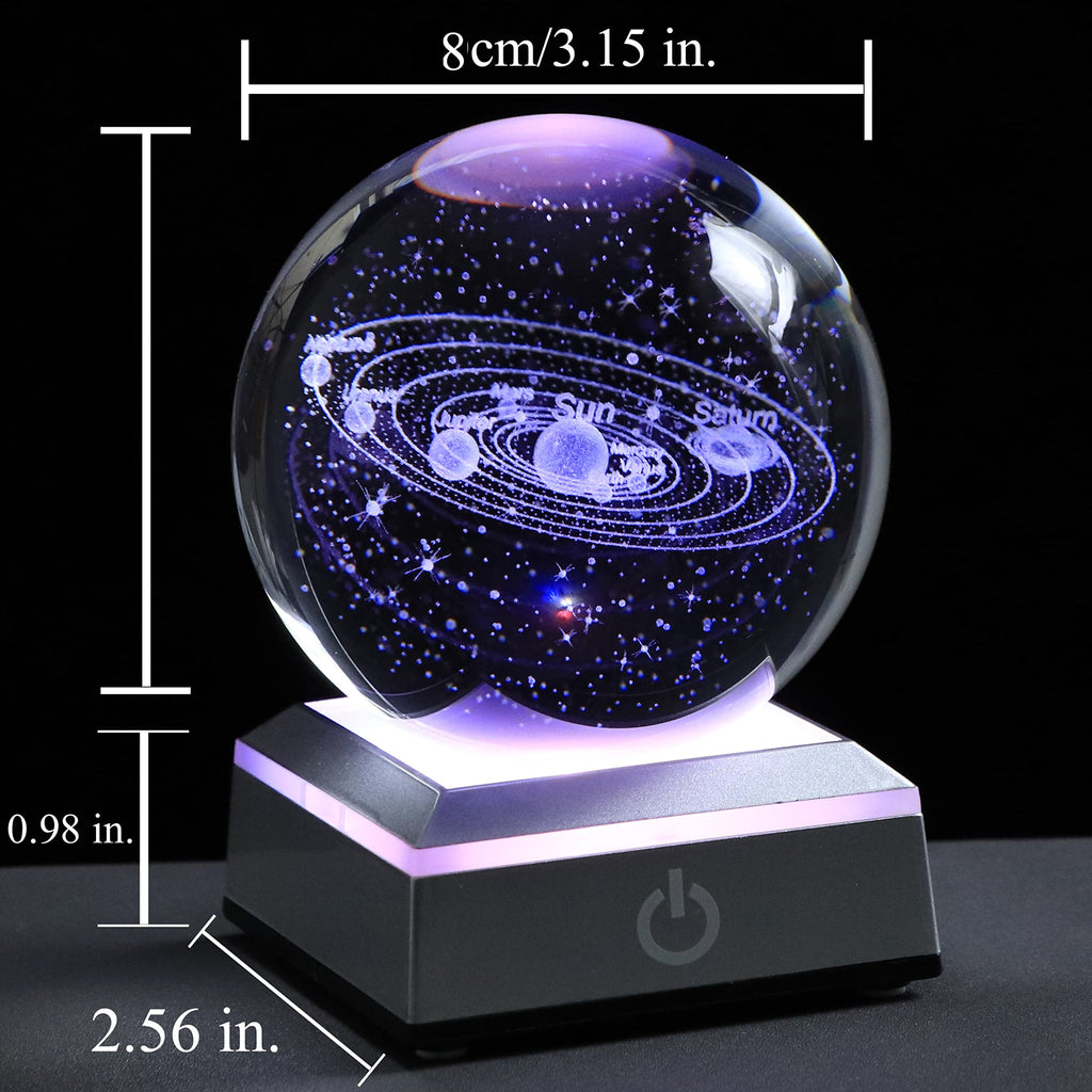 ASTROUS Solar System Crystal Globe – 3D Engraved Planet Desk Decor Educational Gift