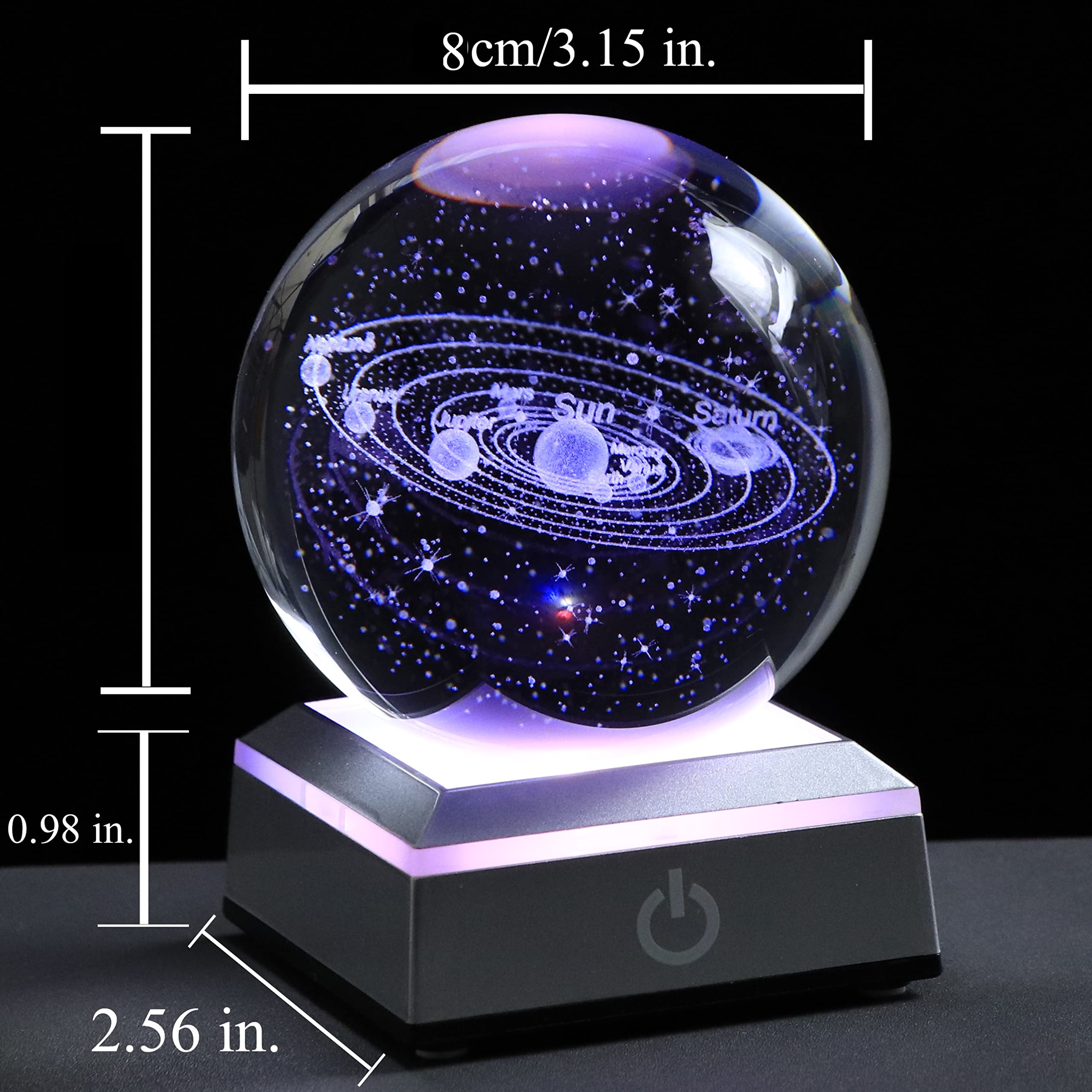 ASTROUS Solar System Crystal Globe – 3D Engraved Planet Desk Decor Educational Gift