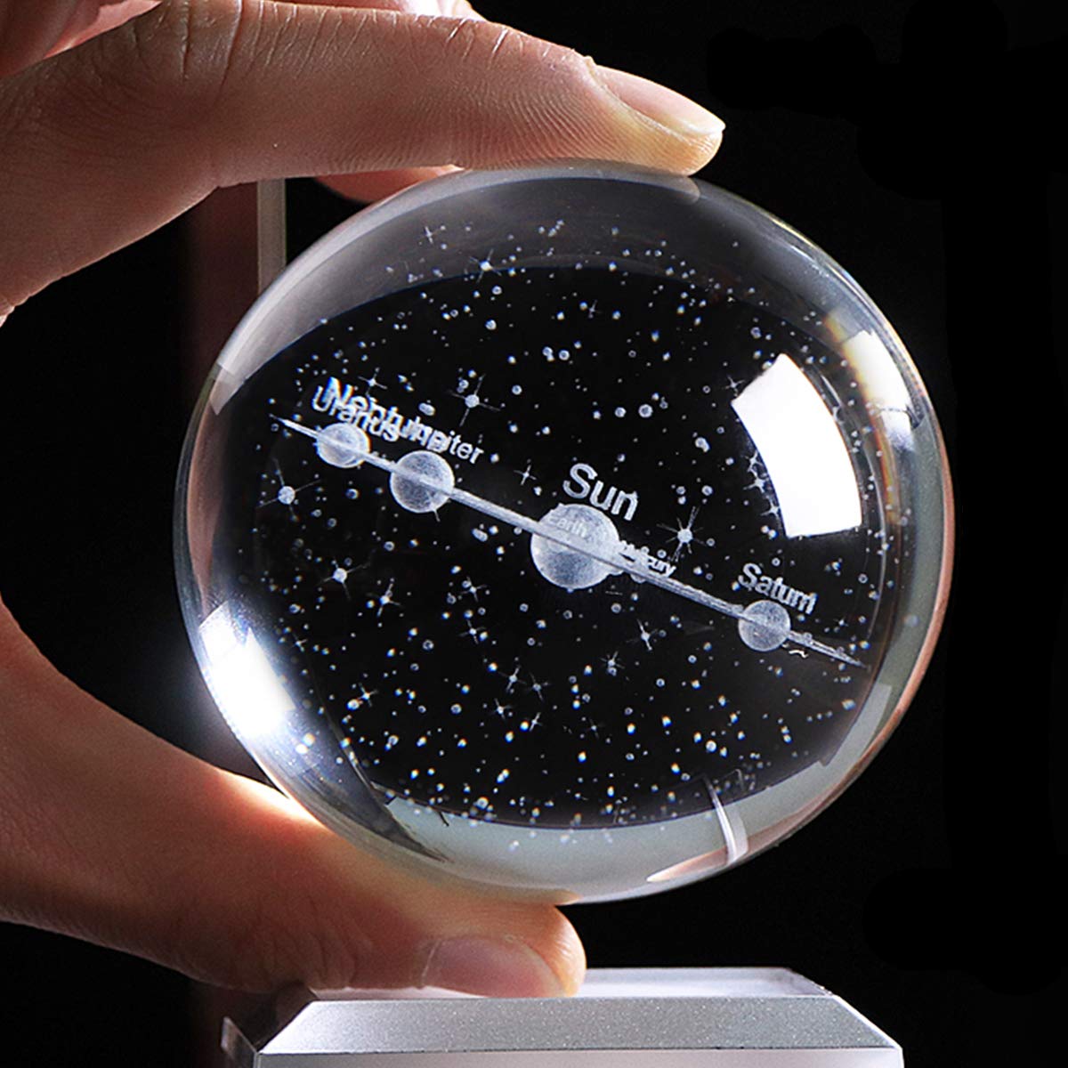 ASTROUS Solar System Crystal Globe – 3D Engraved Planet Desk Decor Educational Gift